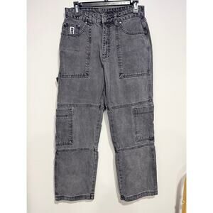 The Ragged Priest Jeans Gray Black Cargo Carpenter Style Wide Leg size 30